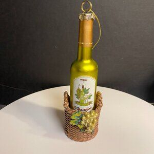 Vintage Wine Bottle Ornament with Wicker Basket & Grape Detail